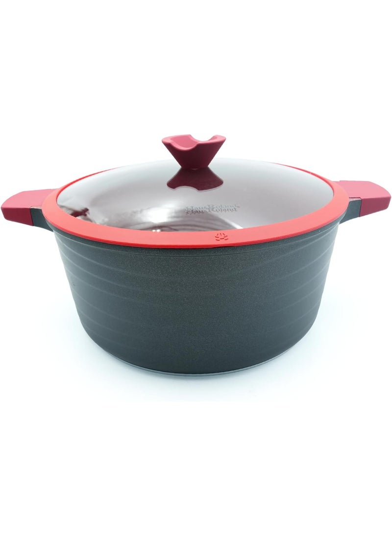 HausRoland Casserole 12L Red Granite Nonstick Cookware with Lids Die-Cast Aluminum Induction & Oven Safe PFOA/PTFE-Free Kitchen Utensil Durable Scratch-safe Pots Pans for Cooking (Sauce Pot 12L) - Image 1